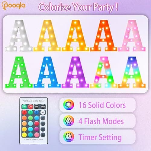 Pooqla Colorful LED Marquee Letter Lights with Remote – Light Up Marquee Signs – Party Bar Letters with Lights Decorations for the Home - Multicolor M thumbnail 2