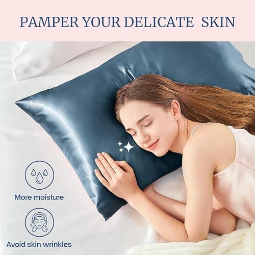 BEDELITE Satin Pillowcase for Hair and Skin, Super Soft and Cooling Similar to Silk Pillow Cases 2 Pack with Envelope Closure, Gift for Women Men(20"x26" Standard Size, Bluesteel) thumbnail 4