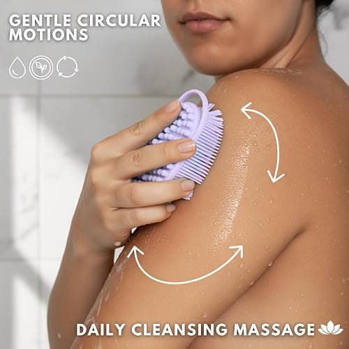 Silicone Body Scrubber for Shower - Gentle Exfoliating Back Scrubber with Soft Bristles - Avilana Premium Dual Sided Bath Brush Massage - Loofah Alternative for Sensitive Skin - Gift Women Men thumbnail 2
