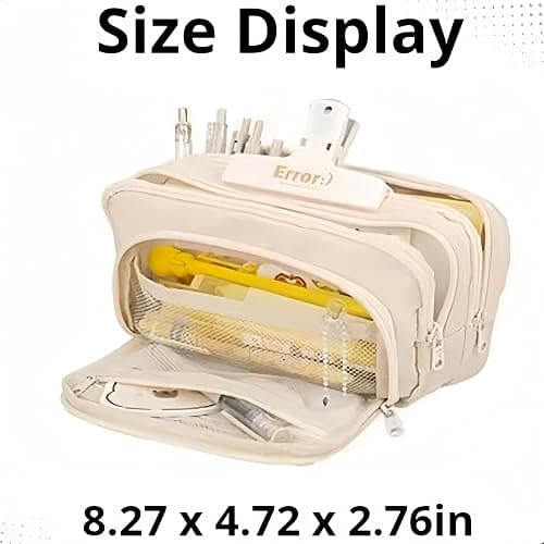 Onlvye Big Capacity Pencil Case 3 Compartments Large Pencil Pouch Pen Bag Pencil Box Holder Organizer Simple Storage Aesthetic Stationery Cosmetic for Adults Men Women Office Essentials (White) thumbnail 6