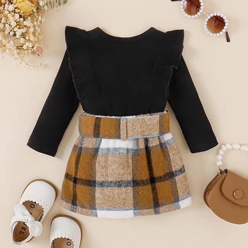 Yccutest Toddler Baby Girl Skirt Outfit Long Sleeve Ruffle Shirt Top Mini Skirt Set 2Pcs Kids Little Girl Clothes Fall Winter thumbnail 7