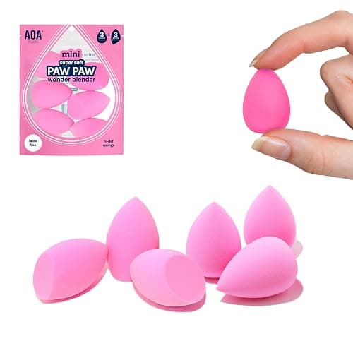 AOA STUDIO Collection MiNi Makeup Sponge Set Blender Latex Free and High-definition of 6 For Powder Cream Liquid, Super Soft Wonder Beauty Cosmetic 3 Tear Drop + Beveled Shape (Pink) - Image 1