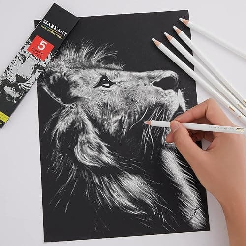MARKART Professional White Charcoal Pencils Set, 5 Pieces | Sketch Highlight Charcoal Pencils for Drawing, Sketching, Shading, Blending, White Chalk Pencils for Beginners & Artists thumbnail 7