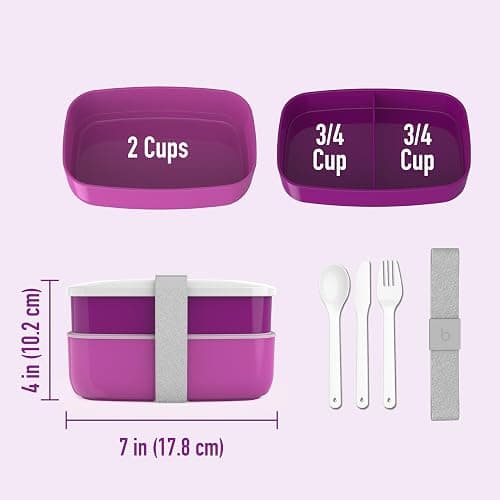 Bentgo Classic - Adult Bento Box, Stackable 3-Compartment Lunch Box with Removable Utensil Set and Sealing Strap, BPA-Free, Food Container Ideal for Meal Prep, Work, and On the Go (Purple) thumbnail 3