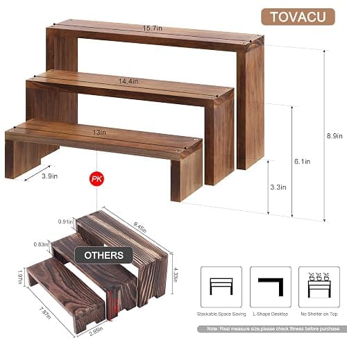 Tovacu Plant Stand Shelf for Desk Window Sill Countertop Succulent Stand Desktop Shelf 3 Tiers Small Wooden Tabletop Ladder Plant Shelves for Cupcake Stand Riser Spice Rack Holder thumbnail 3
