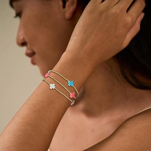 choice of all Gold Bracelets for Women Trendy Beaded Bracelet Non Tarnish Stack Cross Pearl Beaded Stretch Bracelets Jewelry Gifts for Women - B4:cross beaded bracelets-3pcs thumbnail 6