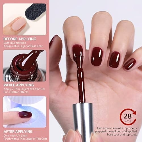 GAOY Red Gel Nail Polish, 16ml Soak Off Gel Polish, UV Light Cure for Nail Art DIY Manicure at Home, 1149 Dark Red Cherry thumbnail 6