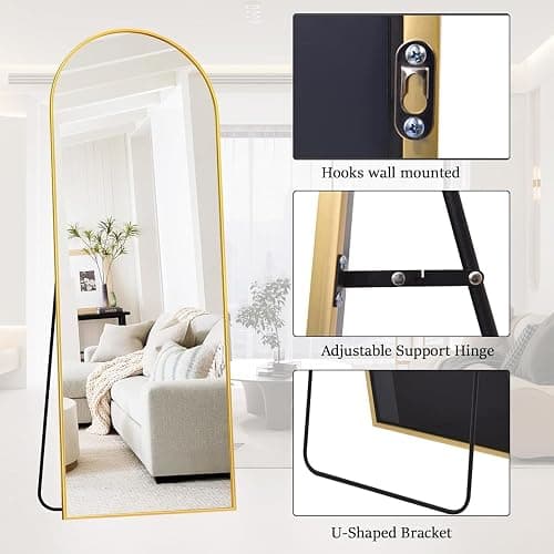 Rowjut Floor Mirror Arched Full Length Mirrors, Mirror Full Length Standing Hanging or Leaning Against Wall, 59"x18" Large Full Body and Wall Mounted Mirror for Bedroom Living Room, Gold thumbnail 7