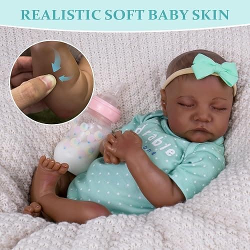 Aori Lifelike Reborn Baby Dolls Black - 18-Inch Realistic Newborn Baby Dolls Black American Real Life Babies Dolls Cloth Body with Feeding Kit & Gift Box for Kids Age 3+ thumbnail 4