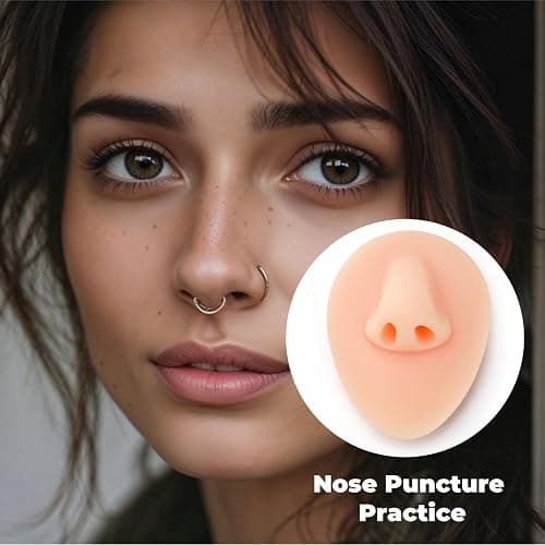Acshio 7 Pack Silicone Piercing Model, Soft Silicone Flexible Model Body Parts Displays Set, 3D Simulation Body Pierce Tool Kit with Ear Eye Nose Mouth Tongue Navel for Novice Piercer thumbnail 7