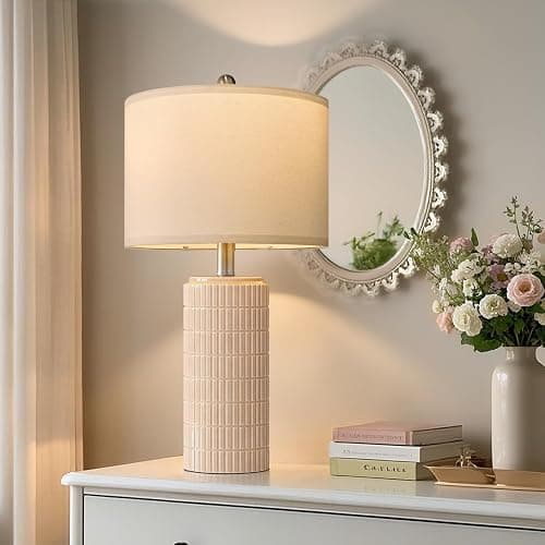 PoKat 23" Pink Ceramic Table Lamps Set of 2, Modern Bedroom Lamps for Girls Room, Bedside Lamps for Night Stands, Cute Lamps for Living Room Decor, Nightstands Desk Lamp, Pink thumbnail 3