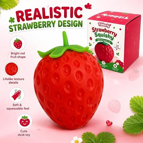 Strawberry Squishy Stress Ball, Realistic Red Strawberry Squishy Sensory Squeeze Toy, Soft Squishy Fidget Toy, Cute Fruit Squishy Gift for Kids and Adults thumbnail 3