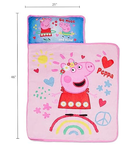 NoJo Peppa Pig I'm so Happy Toddler Nap Mat - Includes Attached Pillow and Fleece Blanket thumbnail 2