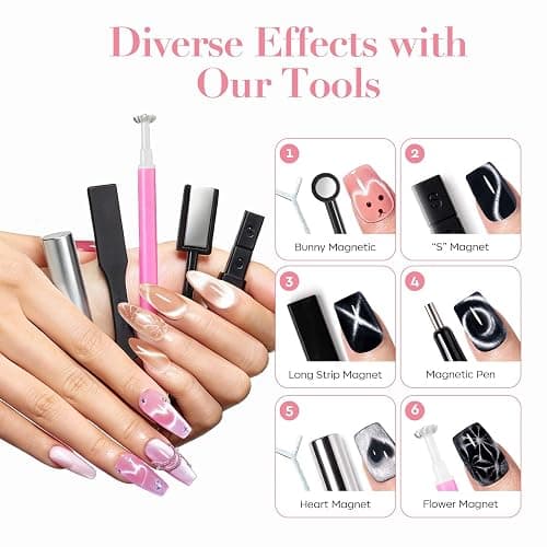 AzureBeauty Cat Eye Magnet Nail Art Tools-14PCS Powerful Cateye Gel Nail Polish Magnet Tools -Heart/French /Black Hole Magnet Sticks, DIY Glassy Cateye Nail Art Effects thumbnail 6
