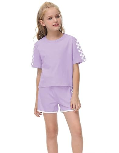 Haloumoning Unisex Girls Boys 2 Piece Outfits Crop Tops and Shorts Set Soft Cotton Clothing Sets Sports Tracksuit thumbnail 2