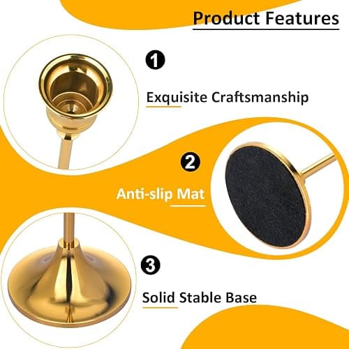 Metal Candle Holders for Candlesticks Taper Candlestick Holders Set Vintage Decorative Centerpiece Candelabra Tall Candle Stands (Gold, 2 Sets (6 pcs)) thumbnail 5
