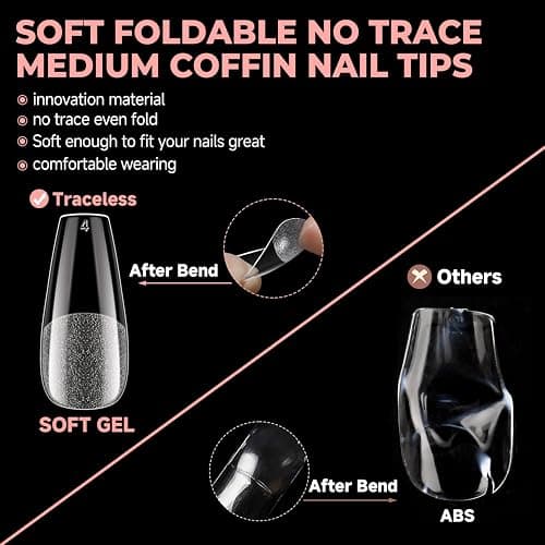 UNA GELLA Coffin Nails Tips 504pcs 12 Sizes, Pre-buffed Soft Gel Nail Tips | Full Cover Medium Coffin Press On Fake Nails for Acrylic False Nails Extension Home DIY Salon Gifts for Women and Girls thumbnail 6