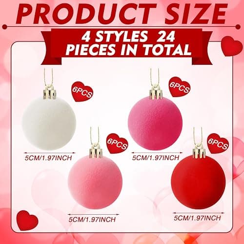 24 Pcs 2 Inch Valentine's Day Hanging Ball Ornament Valentine Velvet Ball Ornament for Tree Pink Red White Decorative Hanging Velvet Plastic Ornaments for Valentine Holiday Party Decor(Sweet Color) thumbnail 4