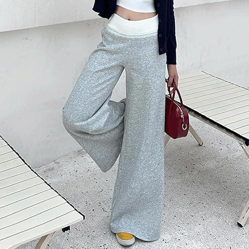 Fold Over Pants Women Flare Y2K Wide Leg Color Block Lace Foldover Sweatpants Casual Bottoms Baggy Streetwear Sweat Pants thumbnail 3