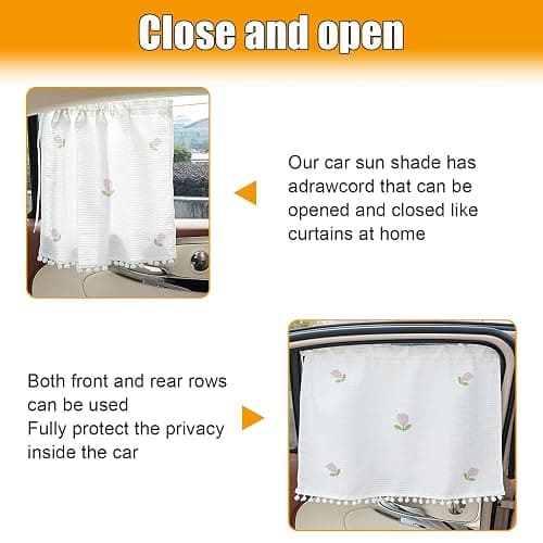 DUSCOKE Car Side Windshield Sunshade, UV Protection Auto Window Sunshades Curtain for Baby, Universal Automotive Travel Blackout Privacy Accessories for Car Interior (Five Small Tulips) thumbnail 4