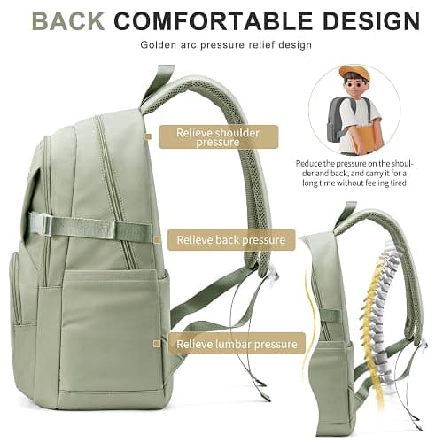 Lightweight Backpack for College & High School Backpack With Lots of Pockets Cute School Bag for Girls Boys, Large Capacity Bookbag for Women Men, Waterproof Teens Casual Daypack Backpack(Green) thumbnail 5