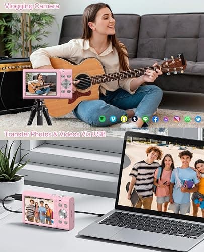 Digital Camera, 4K Vlogging Camera for YouTube Autofocus Cameras for Photography with 16X Digital Zoom, 48MP Compact Point and Shoot Digital Camera for Teens Adult with 32GB SD Card, 2 Batteries-Pink thumbnail 5