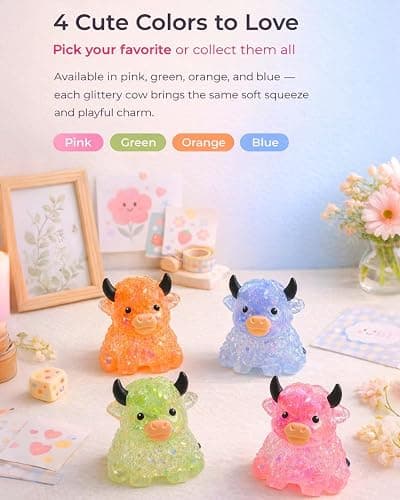 Glitter Highland Cow Squishies Fidget Toy, Soft Slow Rising Stress Relief Ball, Cute Sensory Squeeze Toy for Adults & Kids, Anxiety Relief Desk Decor, Easter Basket Stuffer for Cow Lovers (Blue) thumbnail 7