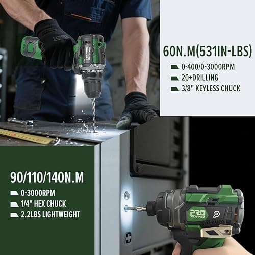 Prostormer Cordless Drill and Impact Driver Set, 17V Brushless Power Tool Kit Included 3/8” Drill & 1/4” Impact Driver with 2 Batteries, Charger, 23pcs Bits and Tool Case thumbnail 4