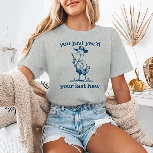 Tuislay Funny Goose Shirt You Just Yee'd Your Last Haw Graphic Tees Rodeo Western Shirts Vintage Cowboy Tshirt Country Tops thumbnail 6