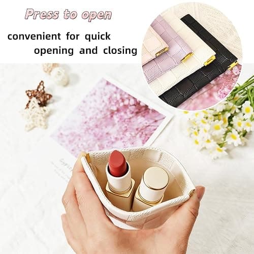 FeciFeco Small Makeup Bag for Purse, Pencil Case, Mini Cosmetic Bags for Women, Coin Purse Organizer, Lipstick Cosmetic Accessories Organizer, Small Travel Kit Storage Pouch (Multi-size-Black) thumbnail 3