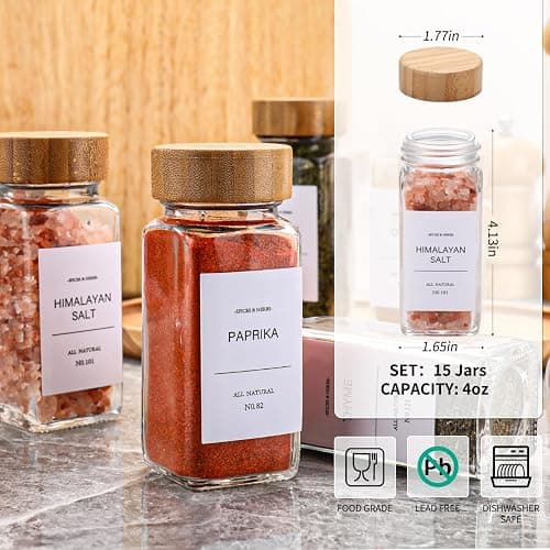 DIMBRAH Spice Jars with Label 24Pcs,Seasoning Containers,Glass Spice Jars with Bamboo Lids,Kitchen Essentials,Spices Container Set,Kitchen Set,Seasoning Organizer,Spice Rack Organizer for Cabinet thumbnail 3