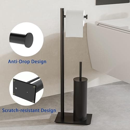 RUACQ Toilet Paper Holder Stand with Toilet Brush and Holder Set, 304 Stainless Steel Bathroom Toilet Tissue Paper Roll Holder Free Standing, Weighted Base, Heavy Duty (Matte Black) thumbnail 5