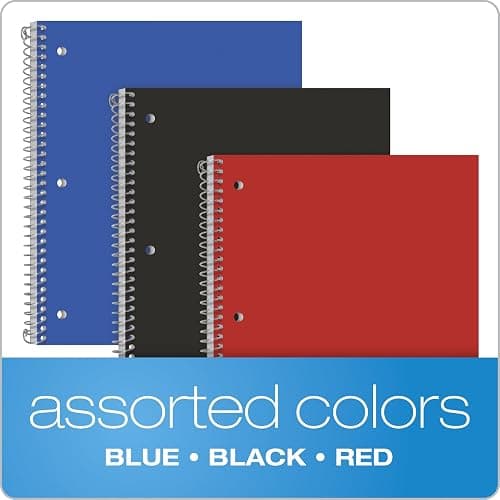 Oxford Spiral Notebooks, 1 Subject, College Ruled Paper, Durable Plastic Cover, 100 Sheets, Durable Divider Pocket, 3-Hole Punch, 3 Pack, Red, Black and Blue (10390) thumbnail 7