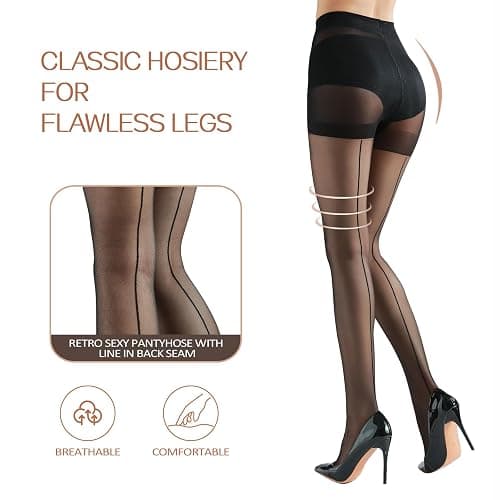 G&Y Women's Backseam Sheer Tights - 20D Control Top Pantyhose with Reinforced Toes thumbnail 3