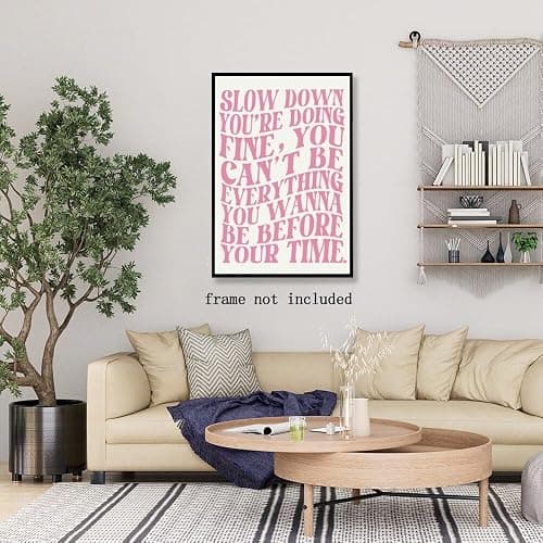 Pink Wall Art Trendy Decor Pop Music Vienna Lyrics Poster Canvas Print Slow Down Your Doing Fine Daily Reminder Positive Affirmations Maximalist Aesthetic for Bedroom Dorm 8x12inch Unframed thumbnail 8