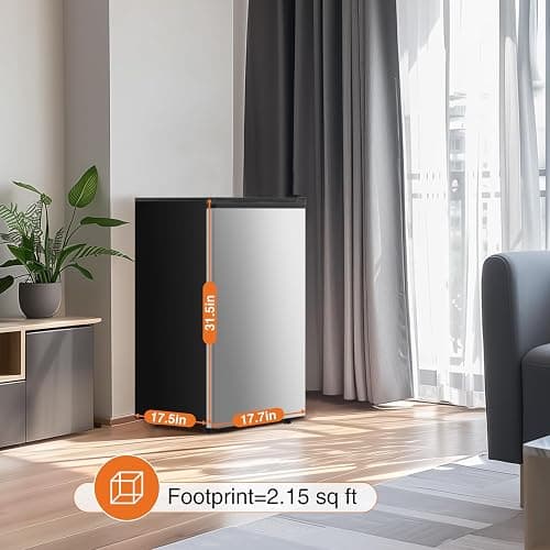 Sweetcrispy 3.2 Cu.Ft Mini Fridge with Freezer Small Refrigerator Single Door Adjustable Thermostat Energy-efficient Low Noise, Compact Fridge for Bedroom, Office, Dorm (Silver Door) thumbnail 4
