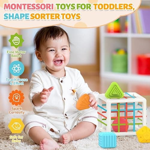 MINGKIDS Montessori Toys for 1 Year Old, 6 Pc Multi Sensory Shape, Toddler Developmental Learning Birthday Gifts, Baby Toys 12 Month thumbnail 5