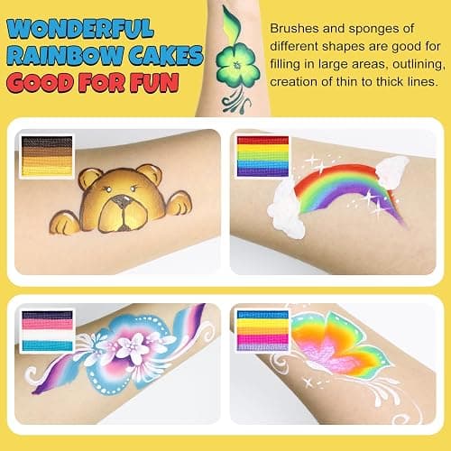 Drawdart Professional Face Painting Kit for Kids & Adults, Split Cake Face Paint Palette 12 x 10gm with Stencil, One Stroke Non Toxic Rainbow Body Paint Set for Halloween & Christmas Makeup thumbnail 4