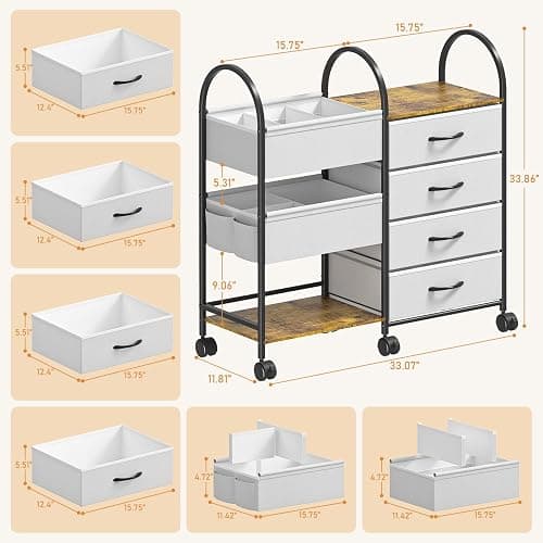 ONWAYHOME Baby Diaper Caddy Organizer Cart with Wheels, 4-Tier Rolling Diaper Cart with Dividers and Drawers, Multi-Layer Nursery Storage for Diapers & Baby Essentials thumbnail 3