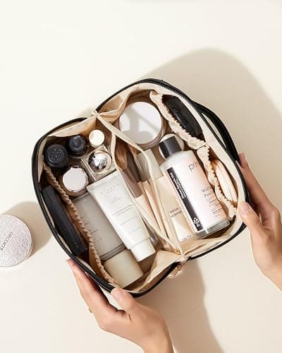 EACHY Travel Makeup Bag,Large Capacity Cosmetic Bags for Women,Waterproof Portable Pouch Open Flat Toiletry Bag Pattern Makeup Bag thumbnail 9