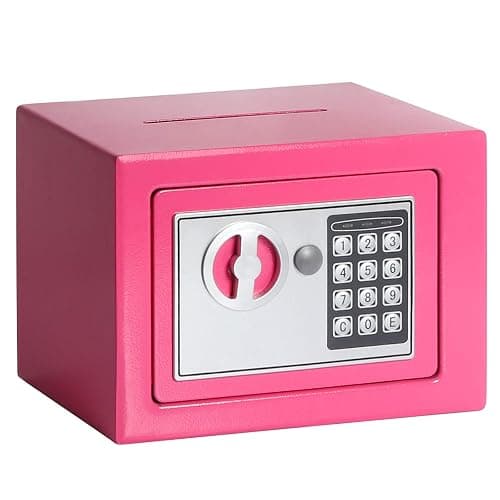 Jssmst Small Safe Box for Money - 0.23CF Mini Safe with Electronic Keypad, Lockable Box for Home Security and Personal Storage, 9.06 x 6.69 x 6.69 inch, Pink - Image 1