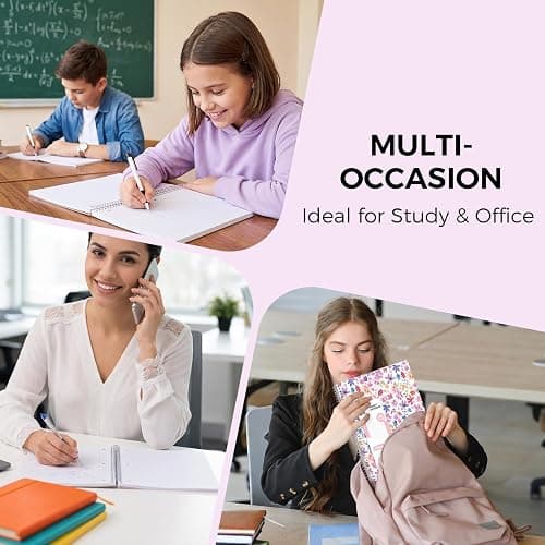 SKYDUE 8"x10.5" Spiral Notebook - College Ruled 100 Sheets, 1 Subject Notebook for School & Office, 3-Hole Punched Paper, Floral Design thumbnail 6