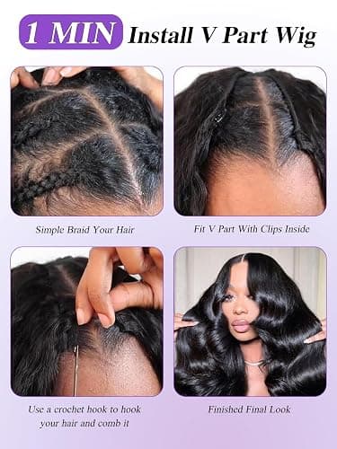 Tahikie V Part Wig Human Hair Body Wave 200% Density Upgrade U Part Wigs With Drawstring No Sew in No Glue Half Wigs Human Hair V Shape Clip In Half Wig For Women Natural Color 18 Inch thumbnail 7