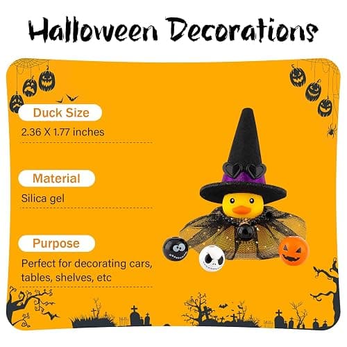 wonuu Halloween Rubber Duck Witch Duck Car Decorations Halloween Accessories Witch Hat Pumpkin Skull and Cloak, Long Black Skirt thumbnail 4
