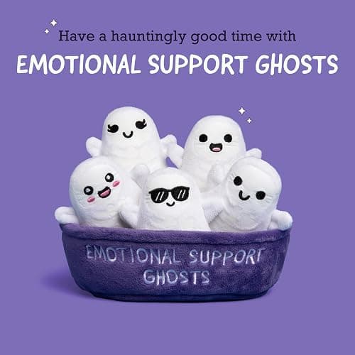 Emotional Support Ghosts by Relatable, Cuddly Plush Collectibles and Cute Stuffed Animals, Spooky Halloween Ghost Plushies and Fun Trick or Treat Toys, Includes 5 Plushies with Carrying Basket thumbnail 3
