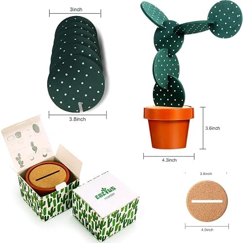 Cactus Coasters Set for Drinks of 6 Pieces,Funny Coasters Cactus Gift with Flowerpot Holder for Home Office Bar Decor thumbnail 3