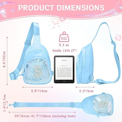 Bomvabe Glitter Initial Sling Bag for Tween Girls with Adjustable Strap 24"-41", Birthday Gift Trendy Stuff for 6-14 Years Old Girls, PU Leather Crossbody Bag for Kids, Sky-blue with Letter S thumbnail 2
