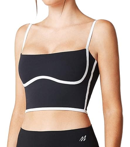 Move With You Sleeveless Spaghetti Strap Padded Sports Bra Tank Tops Square Neck Double Layer Workout Fitness Basic Crop Tops thumbnail 3