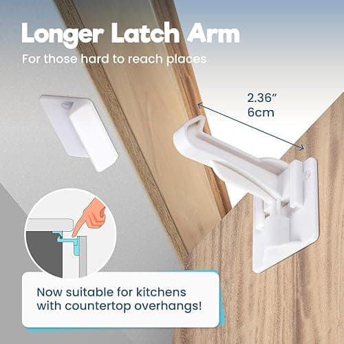 Upgraded Invisible Baby Proofing Cabinet Latch Locks (10 Pack) - No Drilling or Tools Required for Installation, Works with Most Cabinets and Drawers, Works with Countertop Overhangs, Highly Secure thumbnail 3