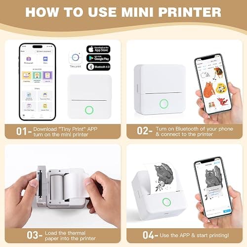 cudinham Print Pods Mini Printer, Sticker Printer with 10 Rolls Thermal Printing Paper, Inkless Pocket Printpod for Phone, Impresora Portátil for Notes, DIY, Compatible with iOS & Android (White) thumbnail 6